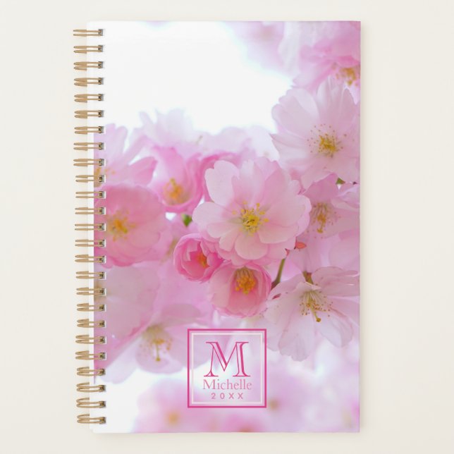 Pink Cherry Blossom Photo - Monogrammed Planner (Front)