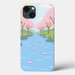 Pink Cherry Blossom River Landscape iPhone Case