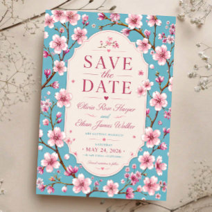 Pink Cherry Blossom Romantic Spring Elegant Sakura Save The Date