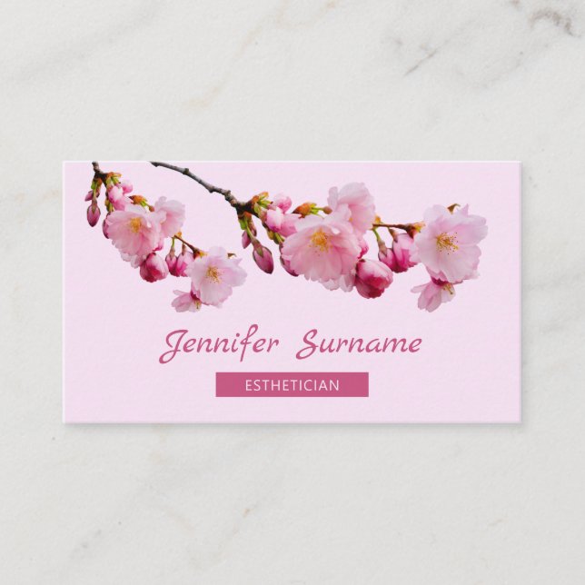 Pink Cherry Blossom Sakura Aesthetician Skincare Business Card (Front)