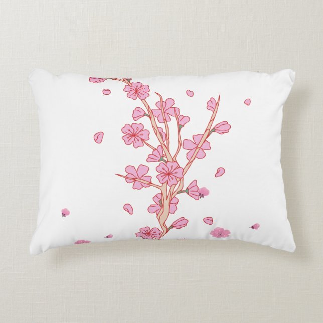 Pink Cherry Blossom Sakura Branch Art Decorative Cushion (Front)