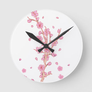 Pink Cherry Blossom Sakura Branch Art Round Clock