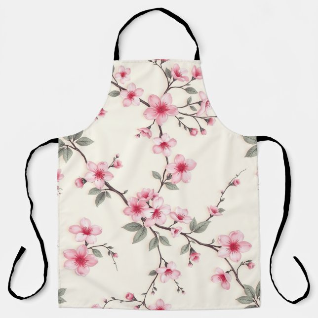 Pink Cherry Blossom Sakura Floral Pattern Spring Apron (Front)