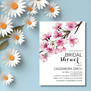 Pink Cherry Blossom Sakura Greenery Bridal Shower  Invitation
