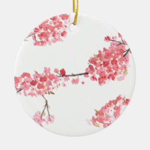 Pink cherry blossom sakura Japan watercolor  Ceramic Tree Decoration