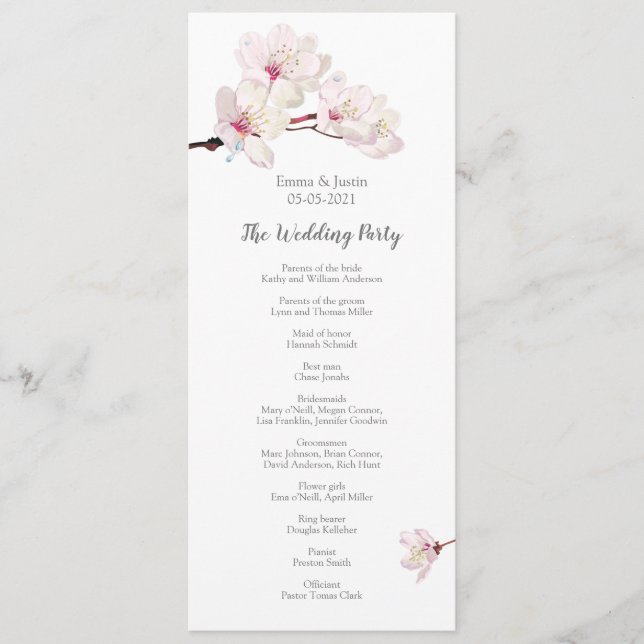 Pink Cherry Blossom Sakura Japanese Wedding Programme (Front)