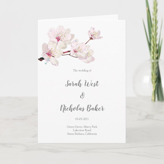 Pink Cherry Blossom Sakura Japanese Wedding Programme (Front)