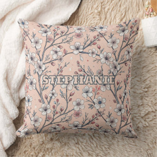 Pink Cherry Blossom Sakura Pattern on Pink (1) Cushion