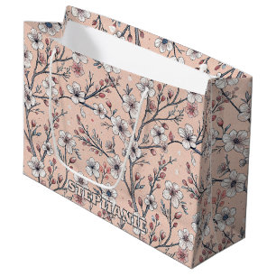Pink Cherry Blossom Sakura Pattern on Pink (1) Large Gift Bag