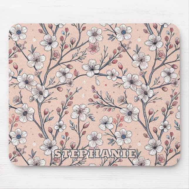 Pink Cherry Blossom Sakura Pattern on Pink (1) Mouse Pad (Front)