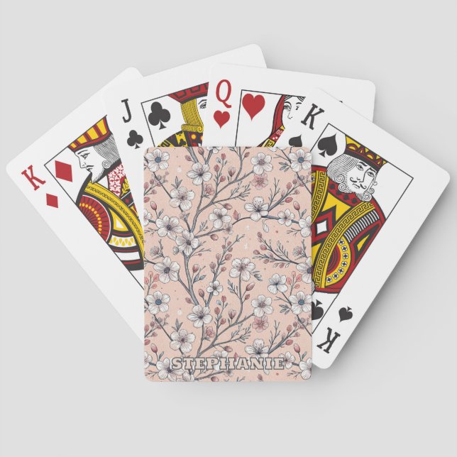 Pink Cherry Blossom Sakura Pattern on Pink (1) Playing Cards (Back)