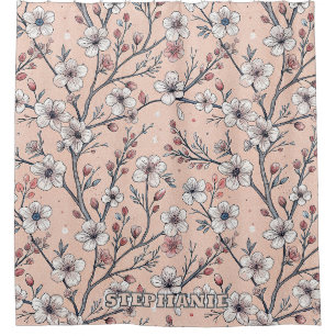 Pink Cherry Blossom Sakura Pattern on Pink (1) Shower Curtain