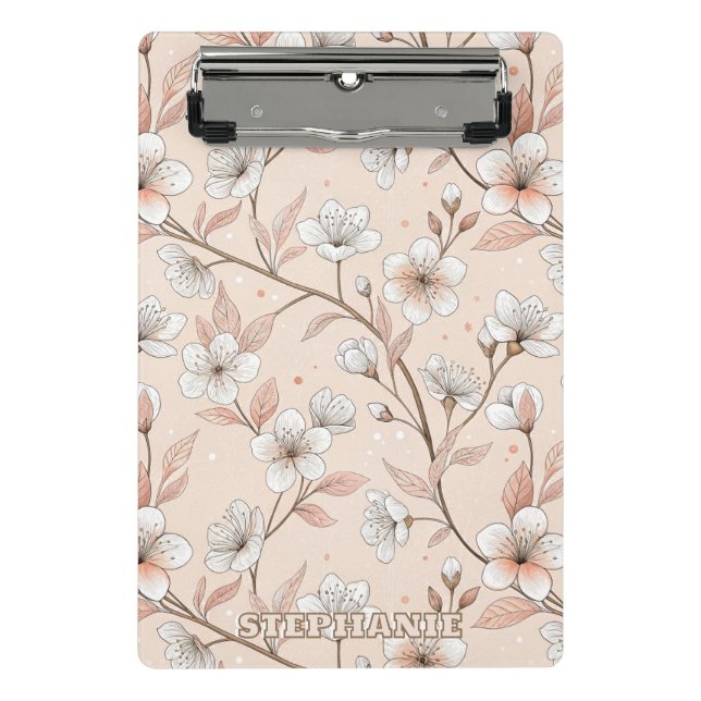 Pink Cherry Blossom Sakura Pattern on Pink (2) Mini Clipboard (Front)