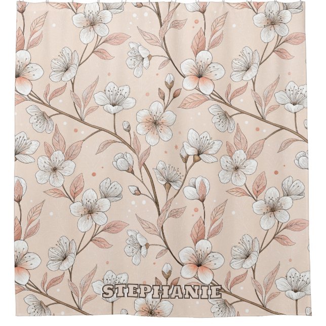 Pink Cherry Blossom Sakura Pattern on Pink (2) Shower Curtain (Front)