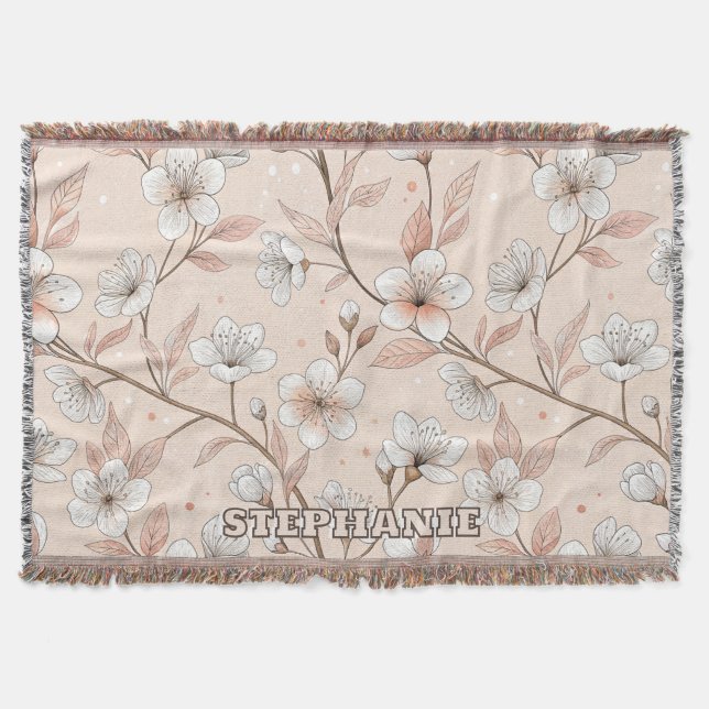 Pink Cherry Blossom Sakura Pattern on Pink (2) Throw Blanket (Front)