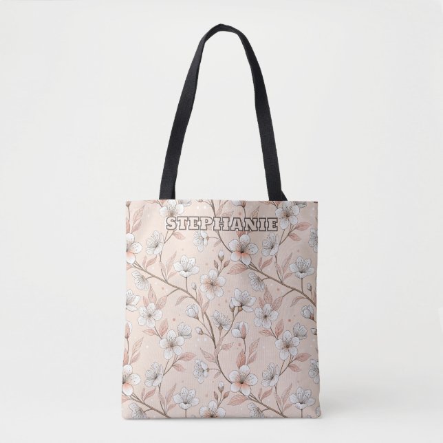 Pink Cherry Blossom Sakura Pattern on Pink (2) Tote Bag (Front)