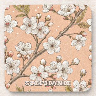 Pink Cherry Blossom Sakura Pattern on Pink (3) Coaster