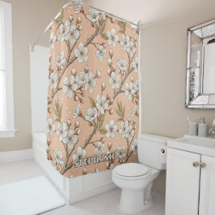 Pink Cherry Blossom Sakura Pattern on Pink (3) Shower Curtain
