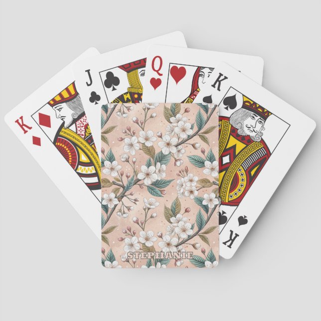 Pink Cherry Blossom Sakura Pattern on Pink (4) Playing Cards (Back)