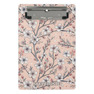 Pink Cherry Blossom Sakura Pattern on Pink Mini Clipboard