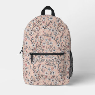 Pink Cherry Blossom Sakura Pattern on Pink Printed Backpack