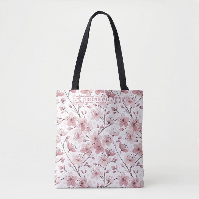Pink Cherry Blossom Sakura Pattern on White (2) Tote Bag (Front)