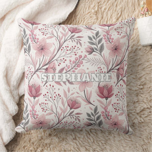 Pink Cherry Blossom Sakura Pattern on White (3) Cushion