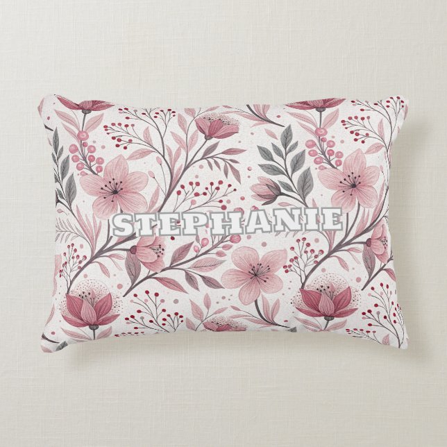 Pink Cherry Blossom Sakura Pattern on White (3) Decorative Cushion (Front)
