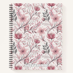 Pink Cherry Blossom Sakura Pattern on White (3) Notebook
