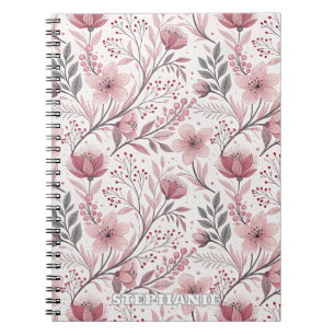 Pink Cherry Blossom Sakura Pattern on White (3) Notebook