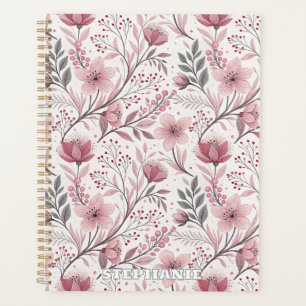 Pink Cherry Blossom Sakura Pattern on White (3) Planner