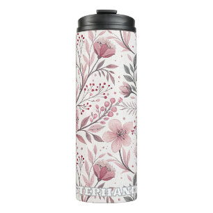 Pink Cherry Blossom Sakura Pattern on White (3) Thermal Tumbler