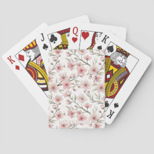 Pink Cherry Blossom Sakura Pattern on White (5) Playing Cards