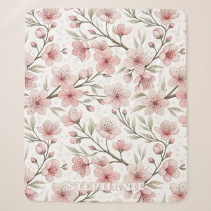 Pink Cherry Blossom Sakura Pattern on White (5) Sherpa Blanket