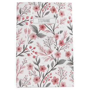 Pink Cherry Blossom Sakura Pattern on White Medium Gift Bag