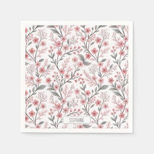 Pink Cherry Blossom Sakura Pattern on White Napkin