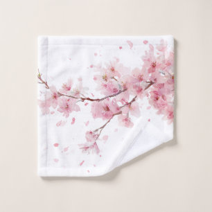 Pink Cherry Blossom Sakura Watercolor Floral Boho Bath Towel Set