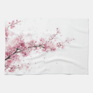Pink Cherry Blossom Sakura Watercolor Floral Boho Tea Towel