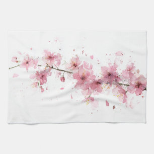 Pink Cherry Blossom Sakura Watercolor Floral Boho Tea Towel