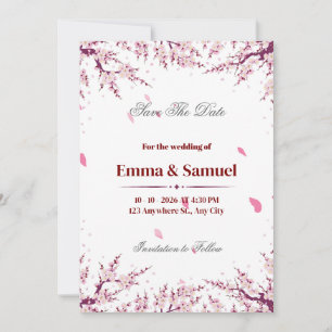 Pink Cherry Blossom Save The Date Card
