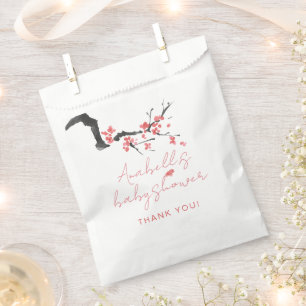 Pink Cherry Blossom Script Baby Shower Favour Bags