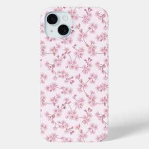 Pink Cherry Blossom Seamless Floral Pattern iPhone 15 Mini Case