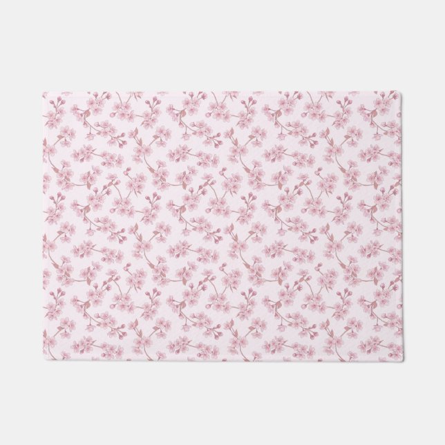 Pink Cherry Blossom Seamless Floral Pattern Doormat (Front)