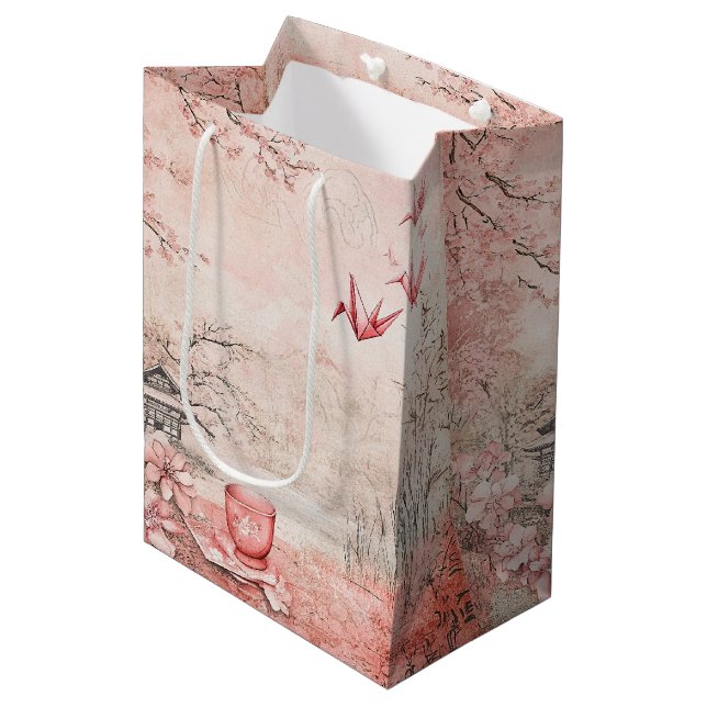 Pink Cherry Blossom Serenity Landscape  (1) Medium Gift Bag (Front Angled)