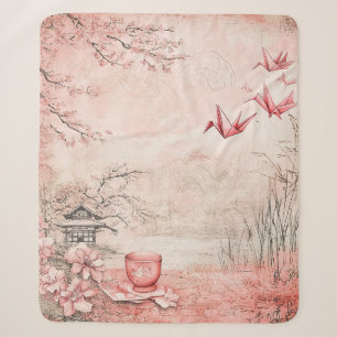 Pink Cherry Blossom Serenity Landscape (1) Sherpa Blanket