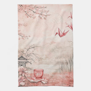 Pink Cherry Blossom Serenity Landscape  (1) Tea Towel