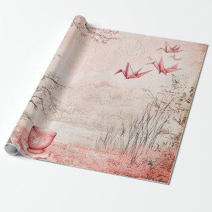 Pink Cherry Blossom Serenity Landscape  (1) Wrapping Paper