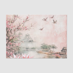 Pink Cherry Blossom Serenity Landscape (2) Tissue Paper