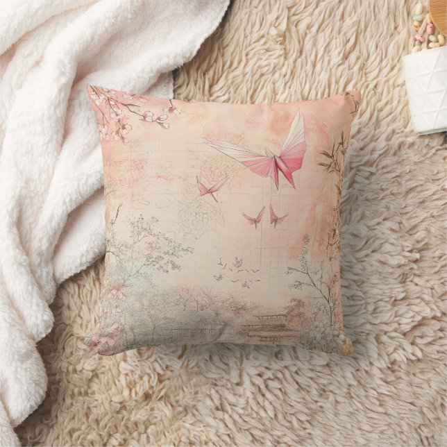 Pink Cherry Blossom Serenity Landscape  (3) Cushion (Blanket)