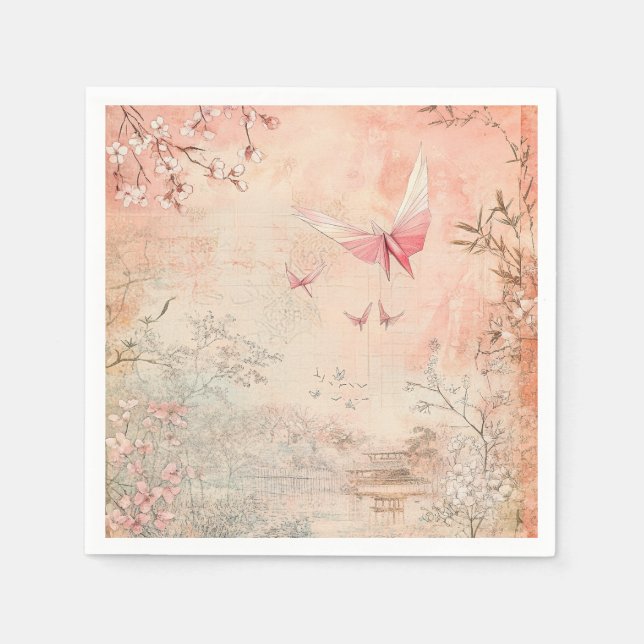 Pink Cherry Blossom Serenity Landscape  (3) Napkin (Front)